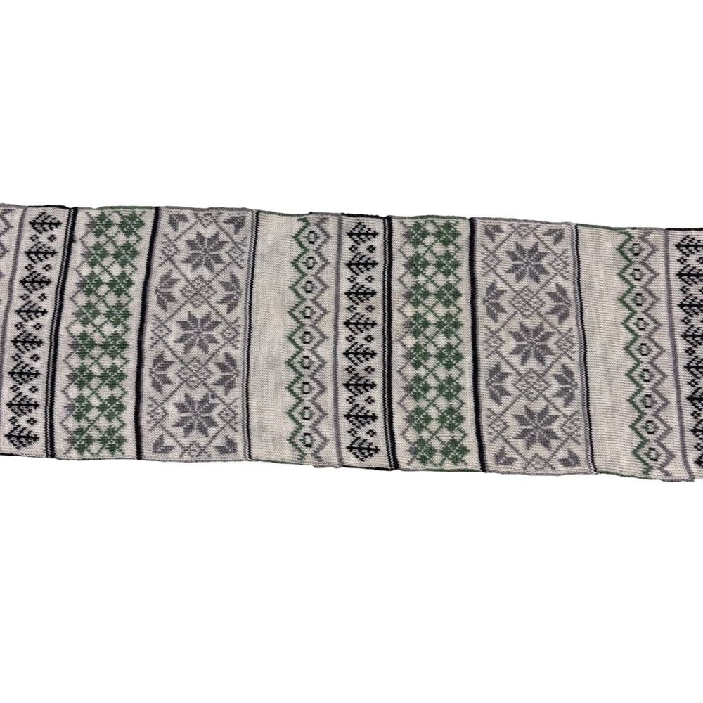 Smartwool Fair Isle Knit Scarf Green Grey Snowflake Reversible Winter Wool Blend